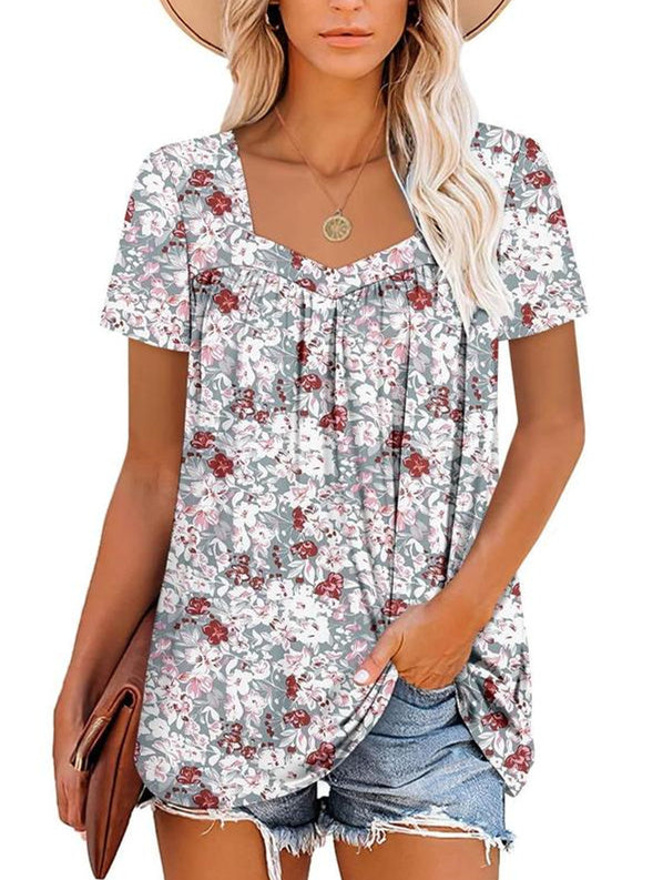 Margaret™ | Short Sleeve Fluid Top with Floral Print
