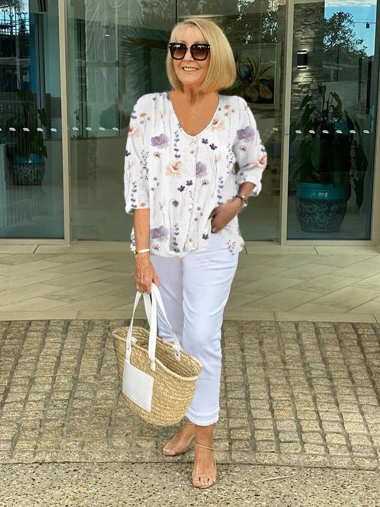 Florence™ | Cotton and Linen Floral Top
