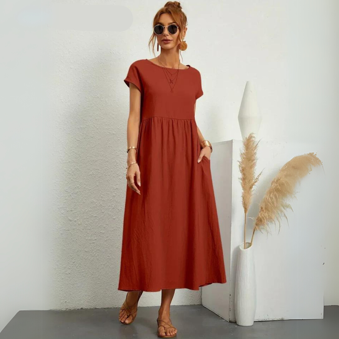 Ann™ – 100% Pure Cotton Casual Midi Dress