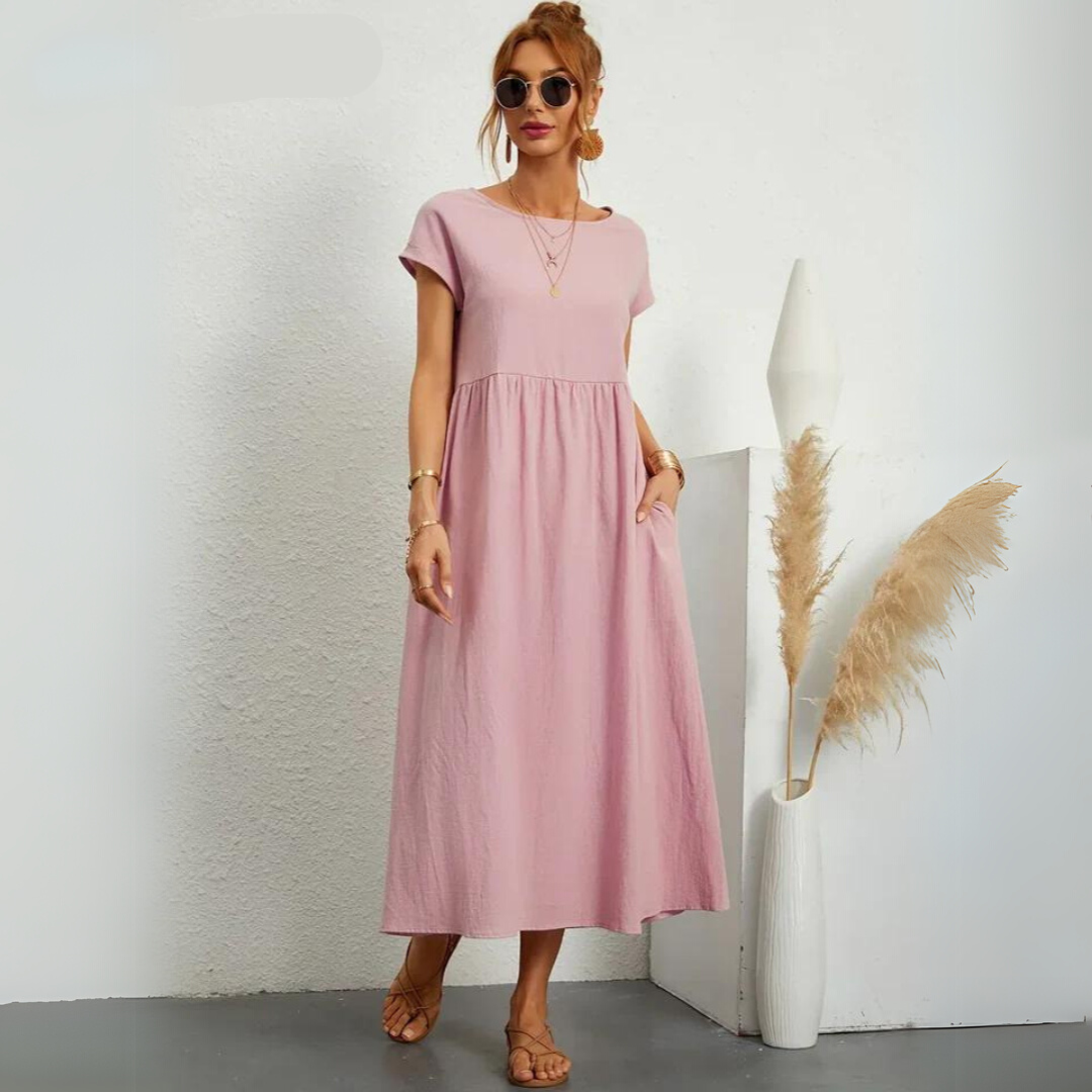 Ann™ – 100% Pure Cotton Casual Midi Dress