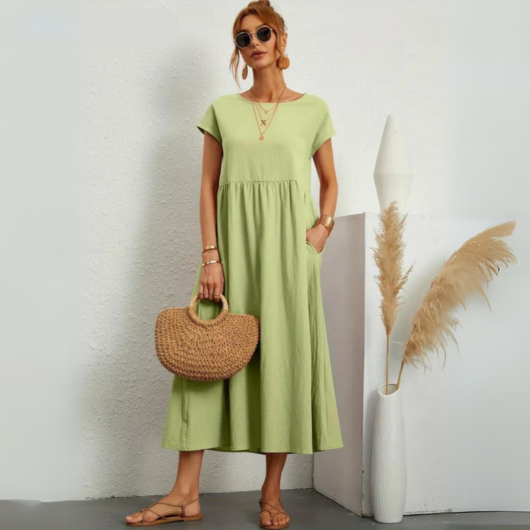 Ann™ – 100% Pure Cotton Casual Midi Dress