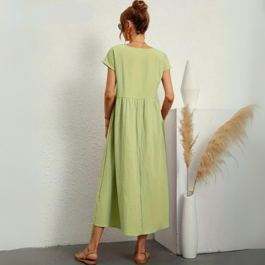 Ann™ – 100% Pure Cotton Casual Midi Dress