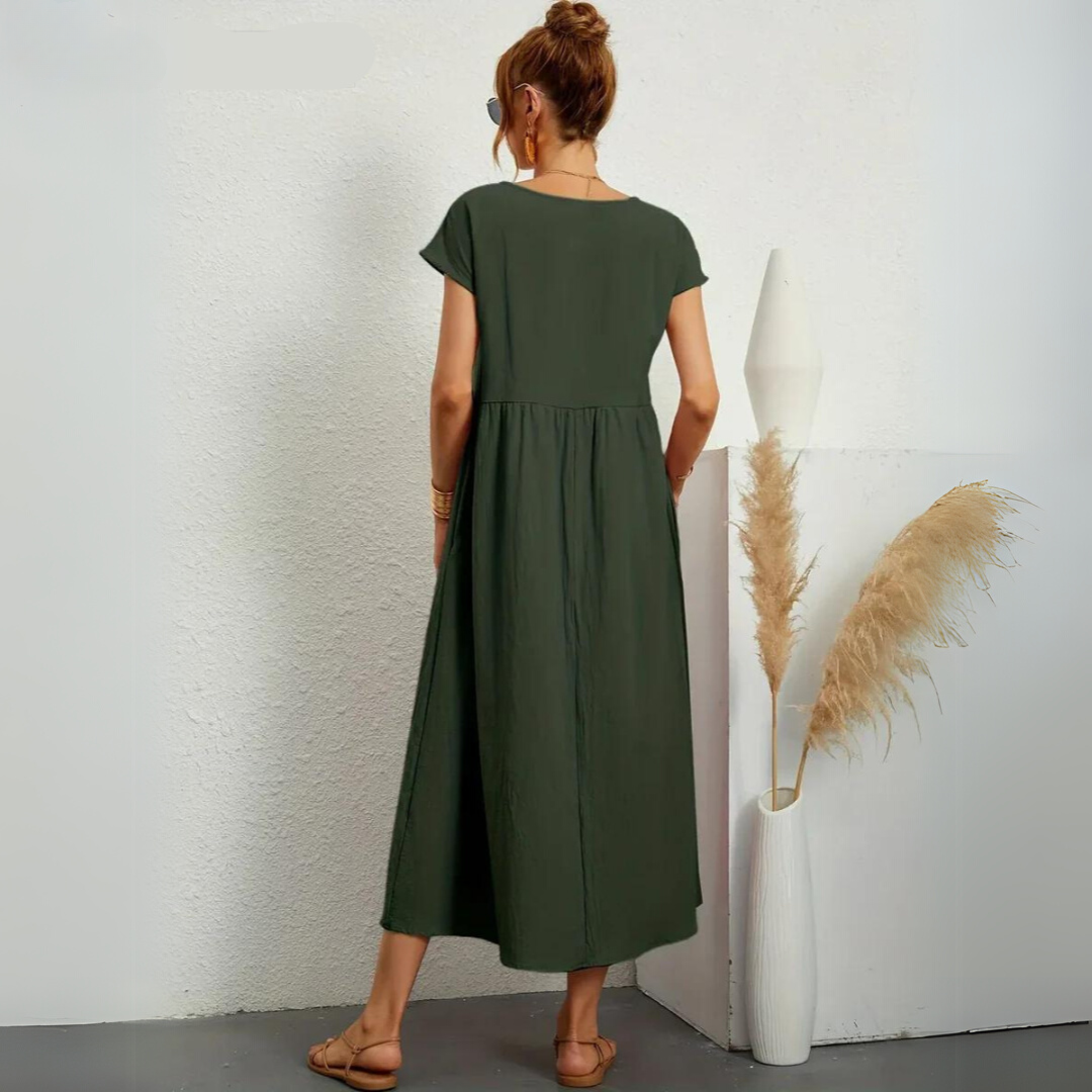 Ann™ – 100% Pure Cotton Casual Midi Dress