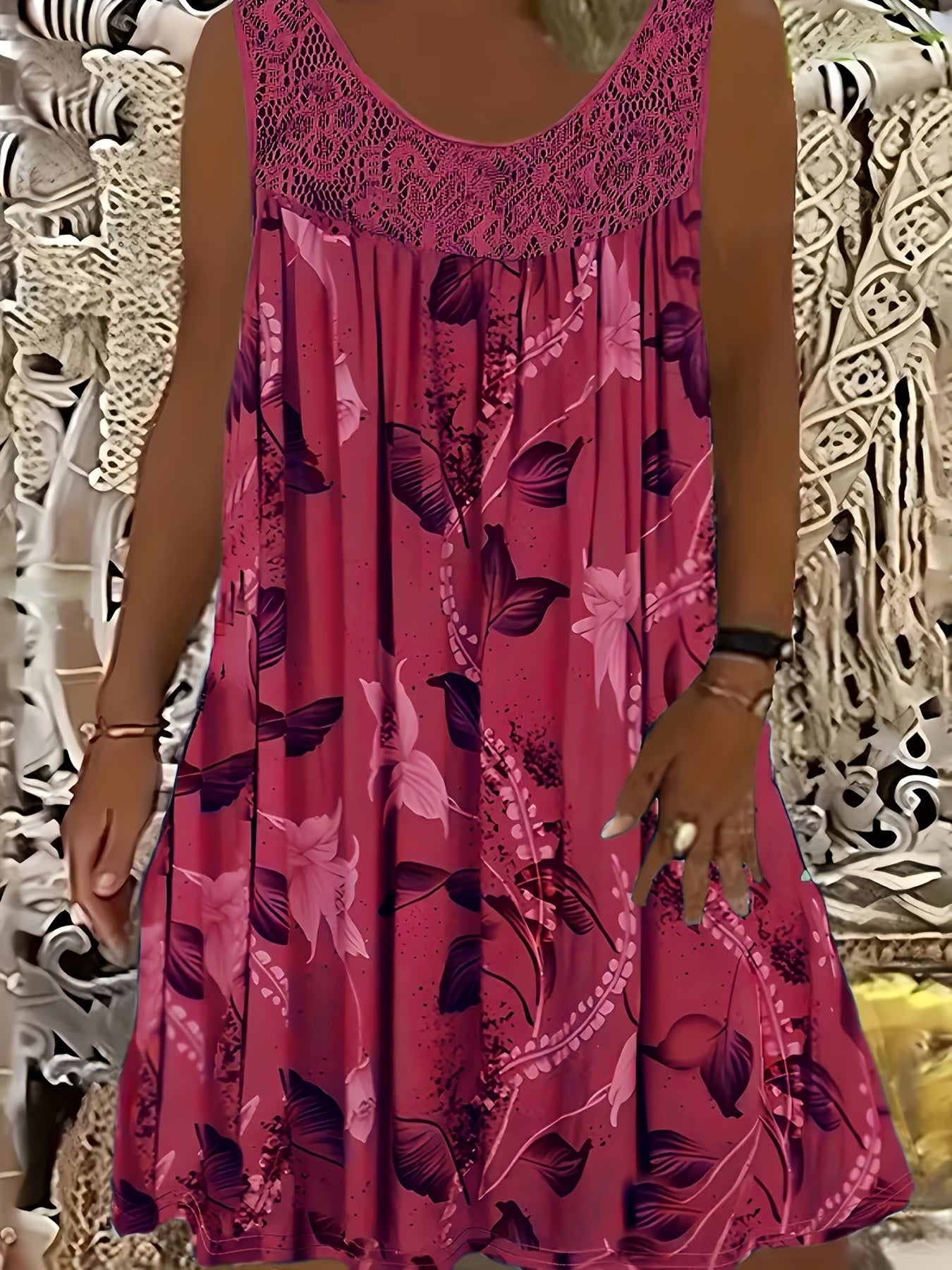 Eleanor™ – Elegant Floral A-Line Dress with Lace Trim