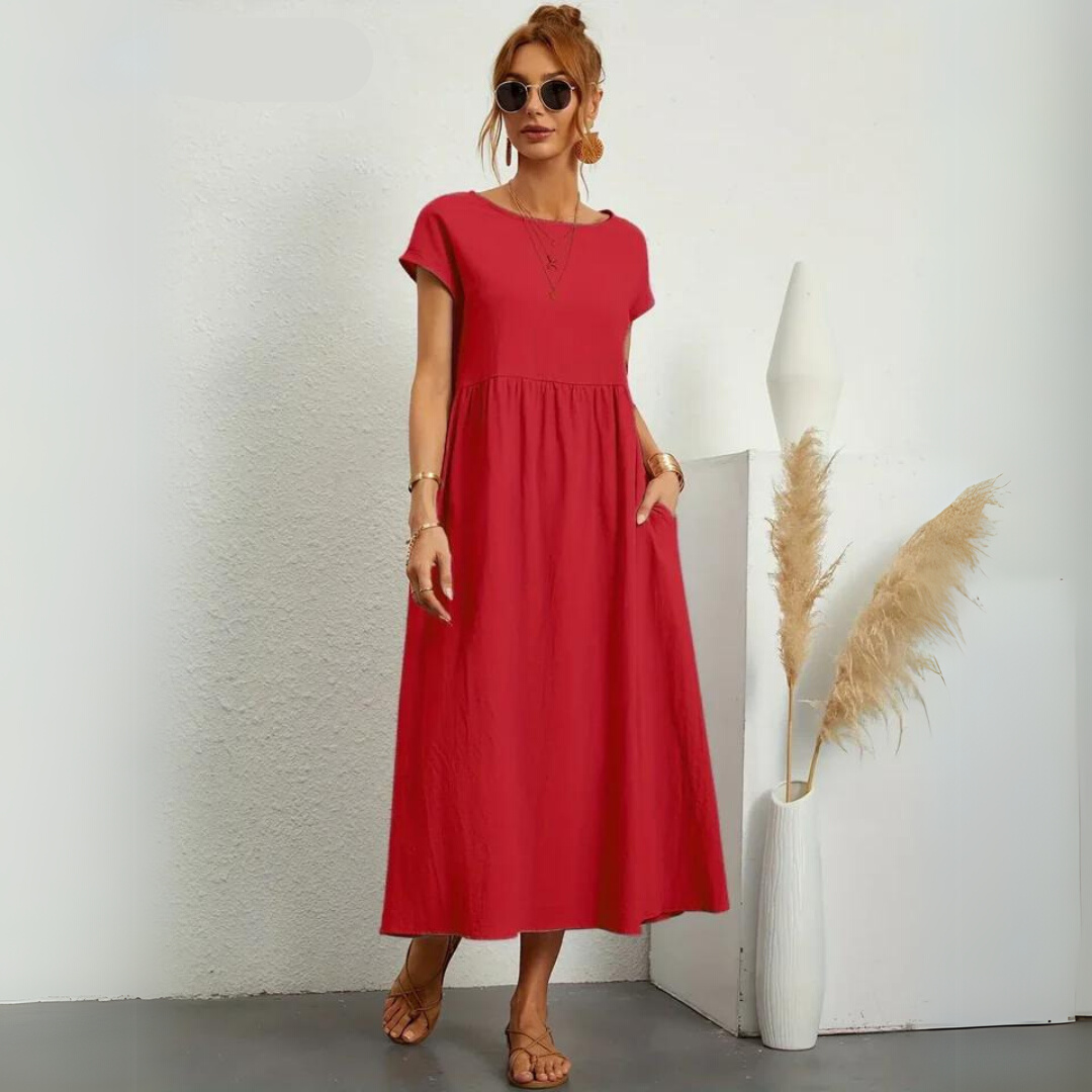 Ann™ – 100% Pure Cotton Casual Midi Dress