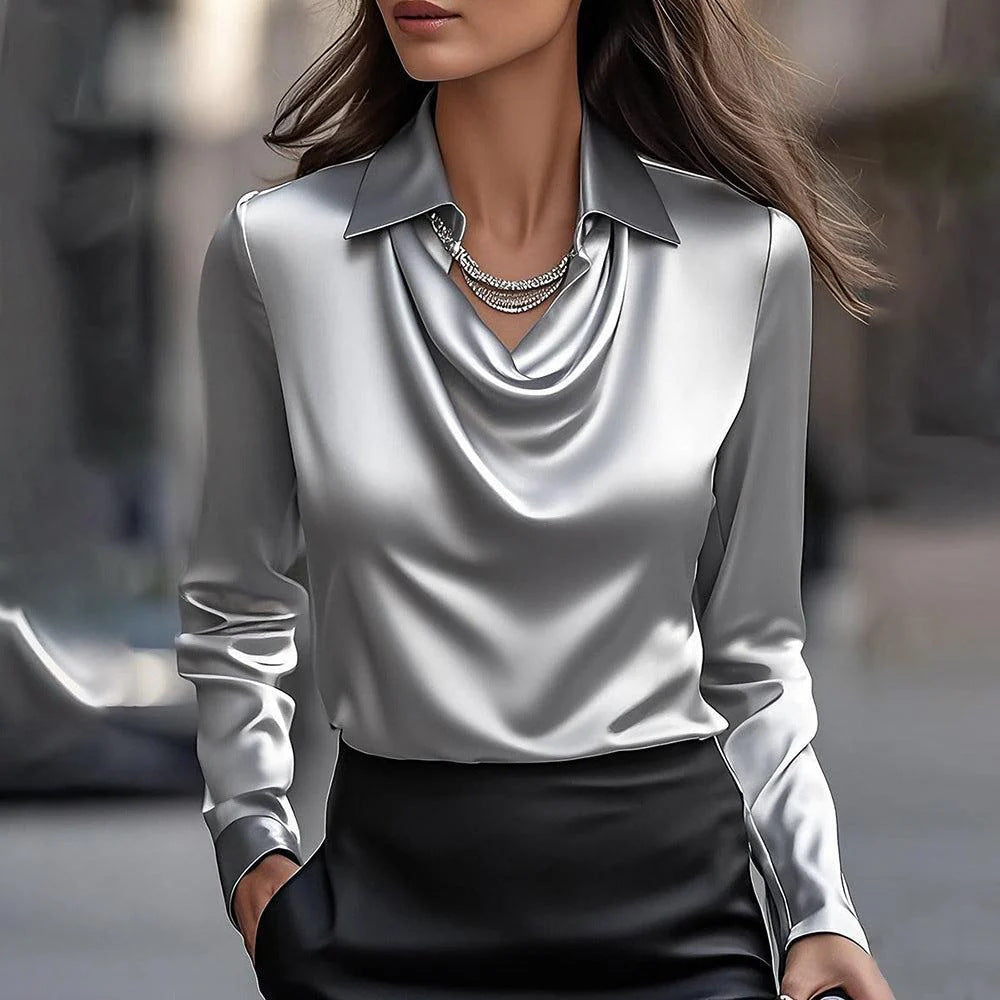 Sheila | Elegant satin blouse with draped neckline