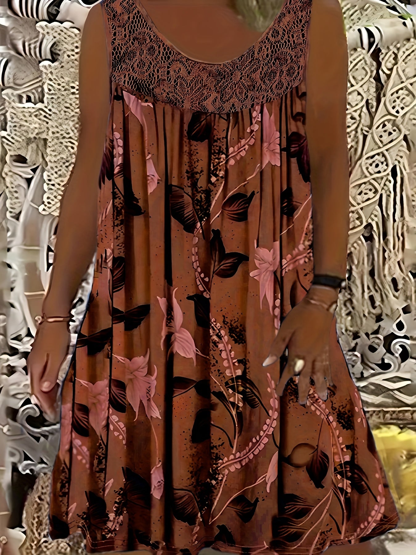 Eleanor™ – Elegant Floral A-Line Dress with Lace Trim