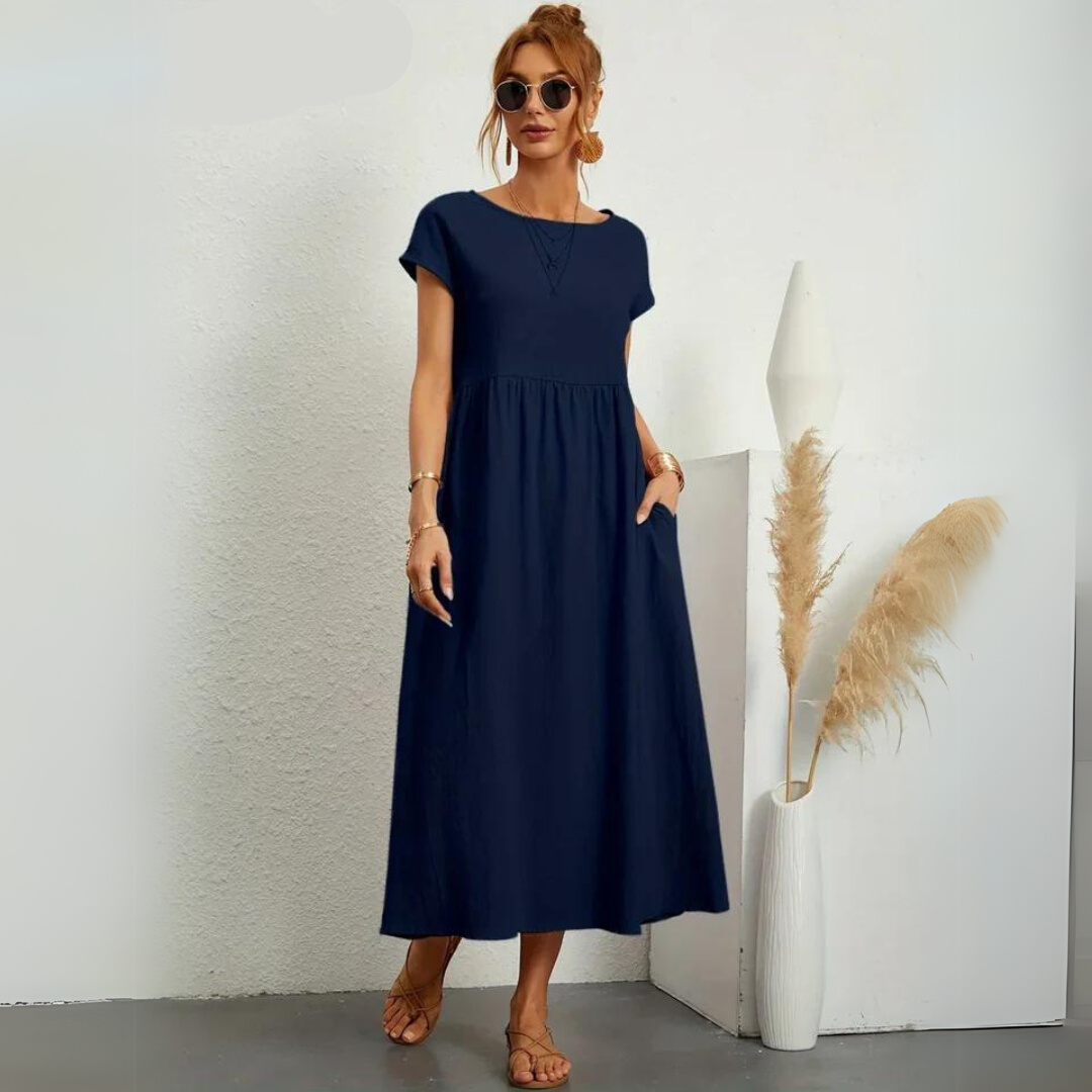 Ann™ – 100% Pure Cotton Casual Midi Dress