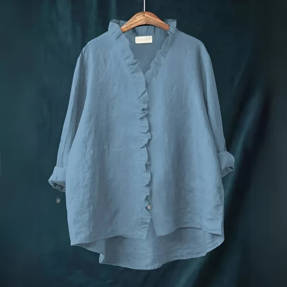 Wendy | Loose-fitting blouse with ruffle collar for women