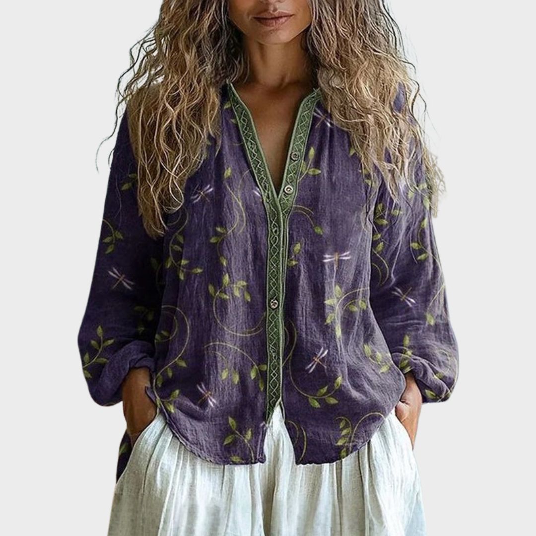 Amber™ I Vintage Leaf Print Blouse