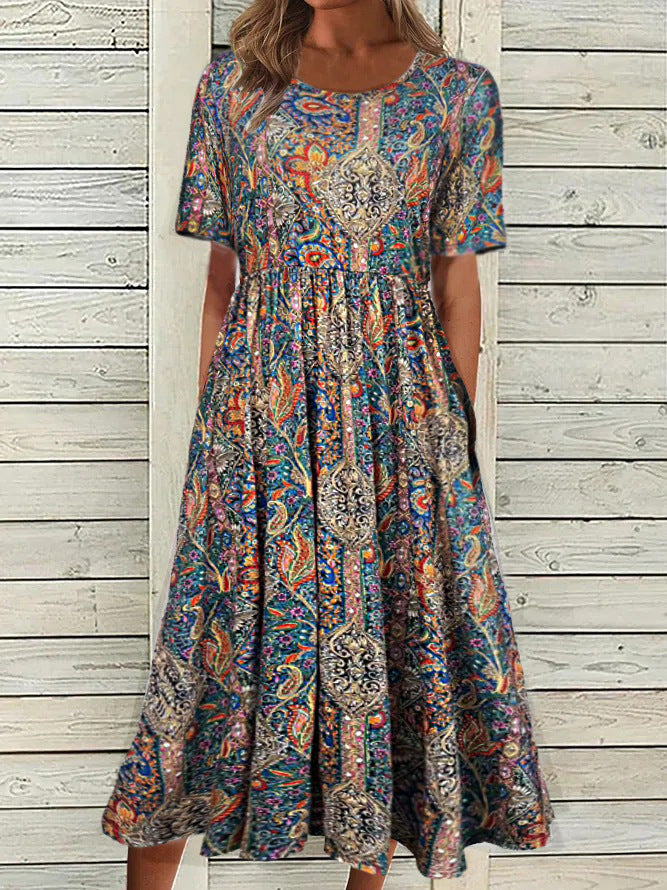 Patricia™ | short-sleeved Bohemian printed dress