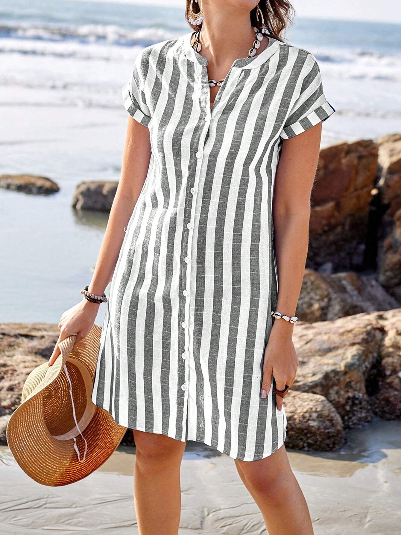 Clare™ | Elegant Striped Shirt Dress