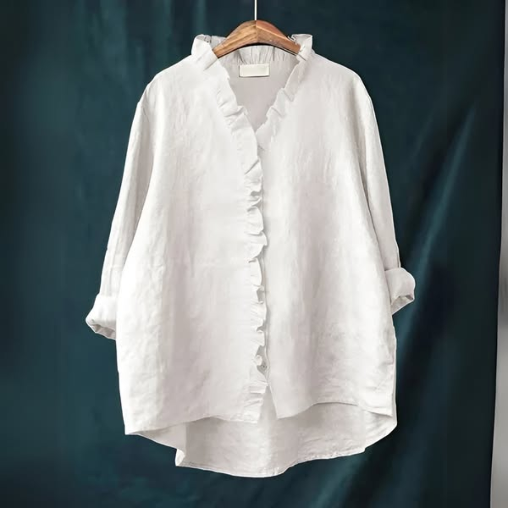 Wendy | Loose-fitting blouse with ruffle collar for women
