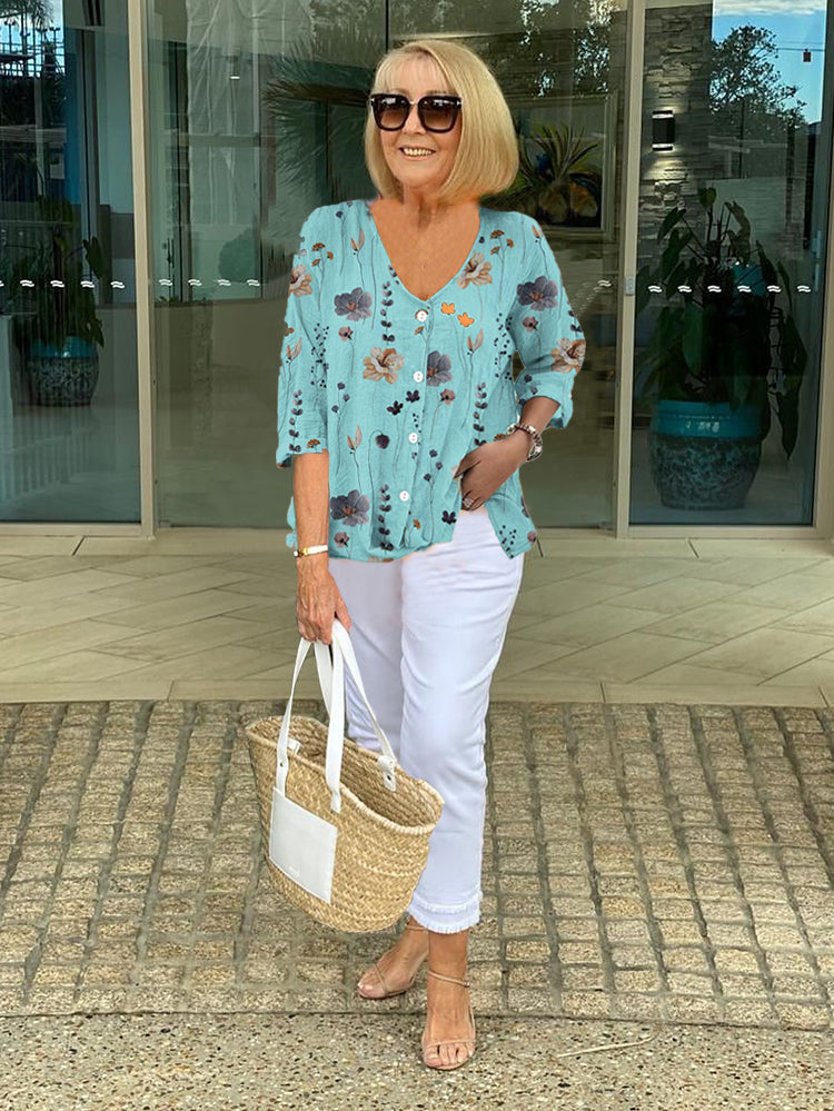 Florence™ | Cotton and Linen Floral Top