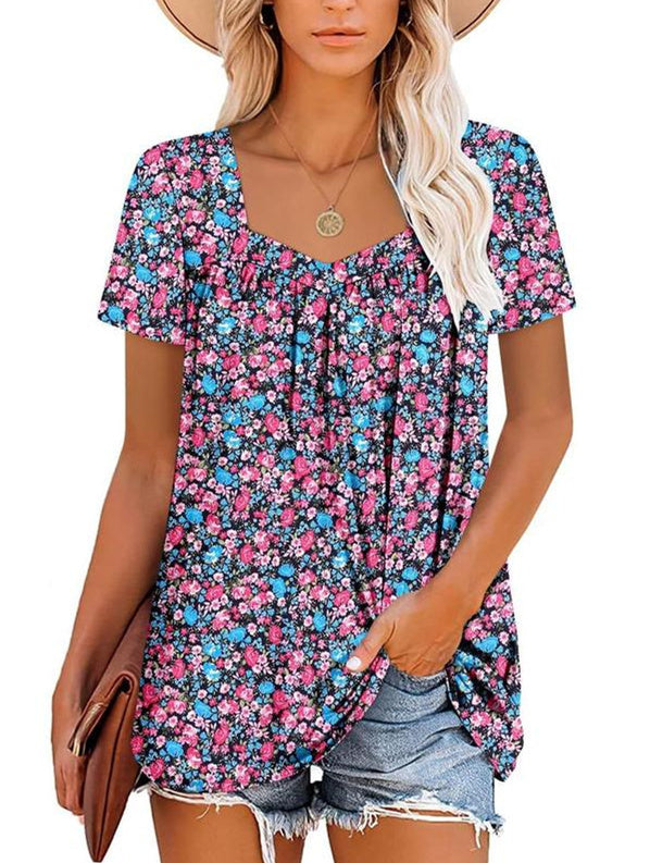 Margaret™ | Short Sleeve Fluid Top with Floral Print