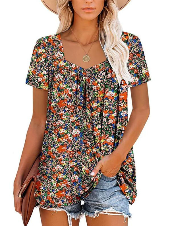 Margaret™ | Short Sleeve Fluid Top with Floral Print