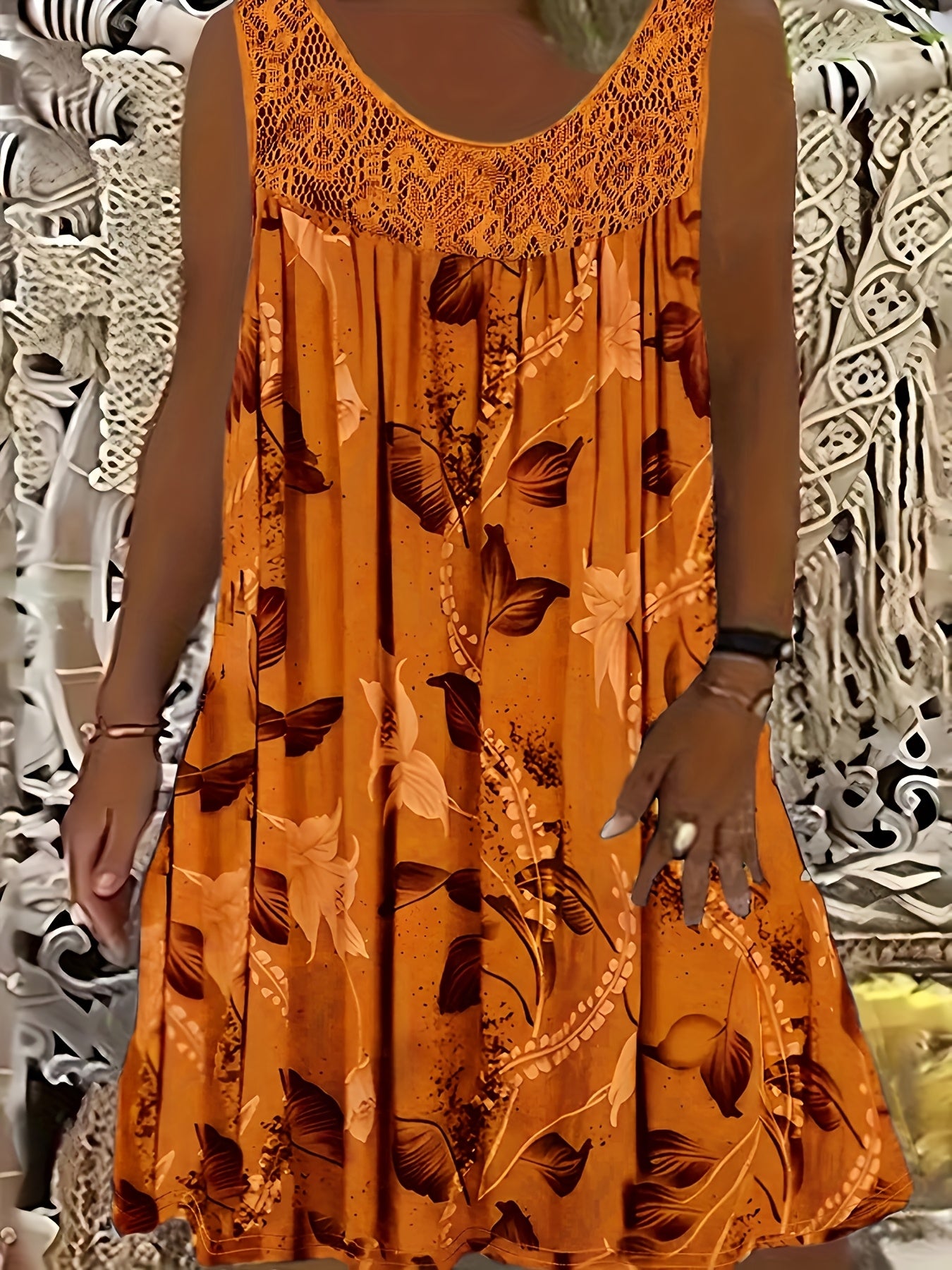 Eleanor™ – Elegant Floral A-Line Dress with Lace Trim