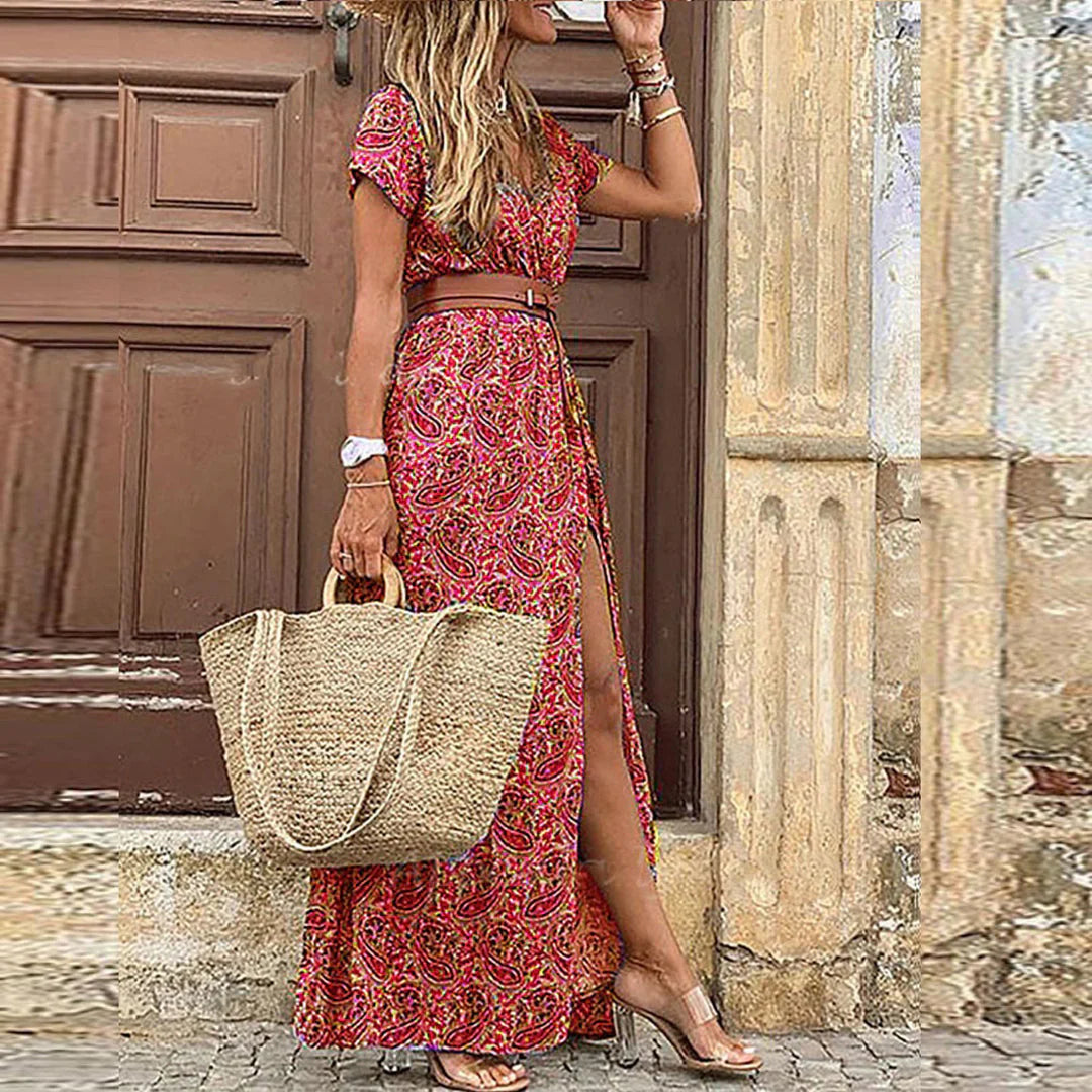 Amanda™ | Long Bohemian Dress with Elastic Waist