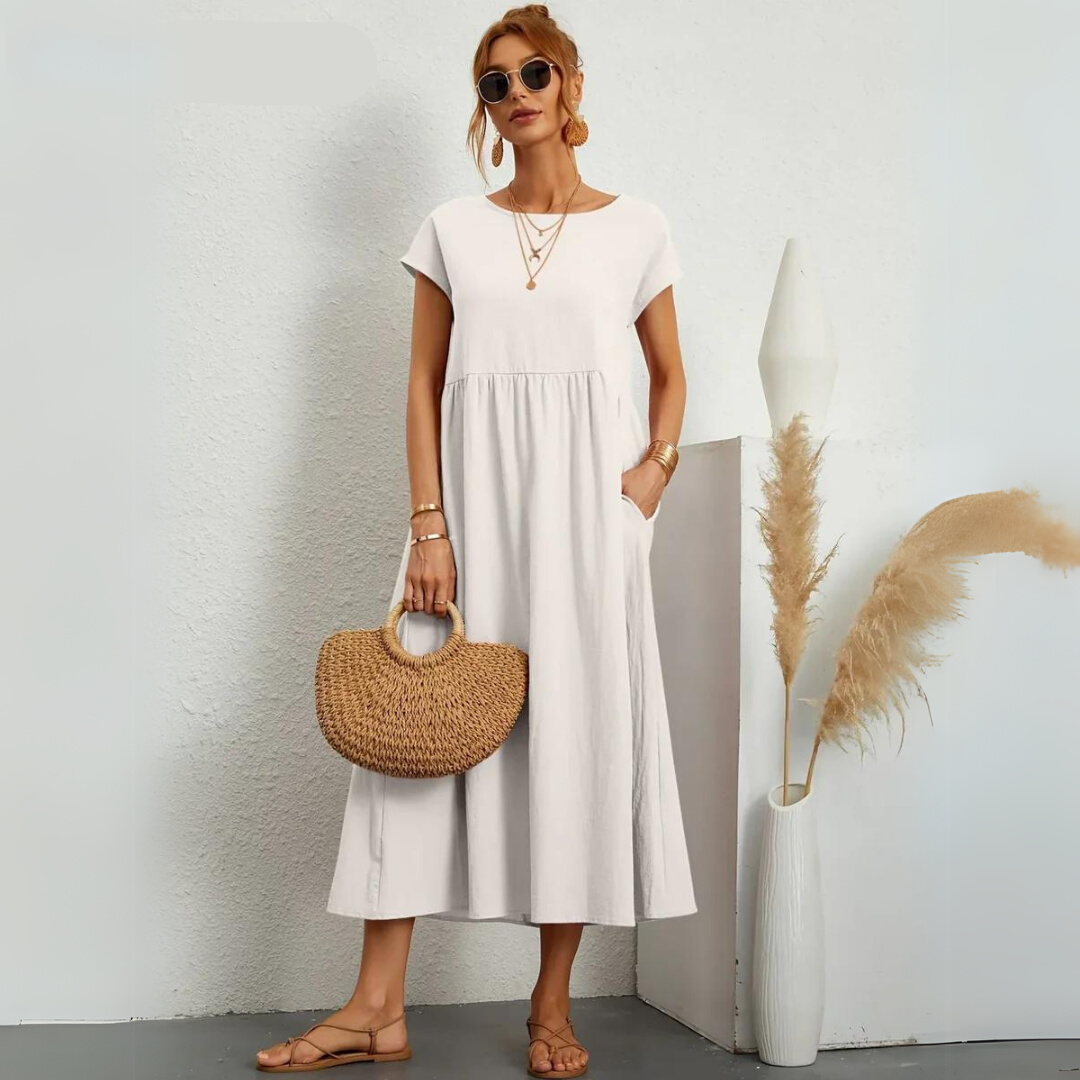 Ann™ – 100% Pure Cotton Casual Midi Dress