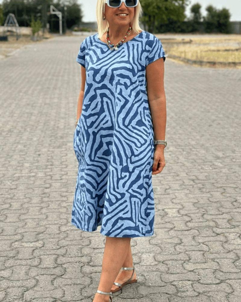 Claudia™ - Summer dress with round neck and beautiful print