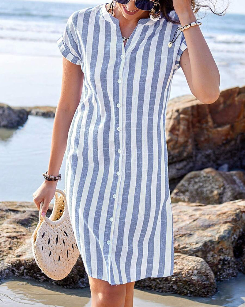 Clare™ | Elegant Striped Shirt Dress