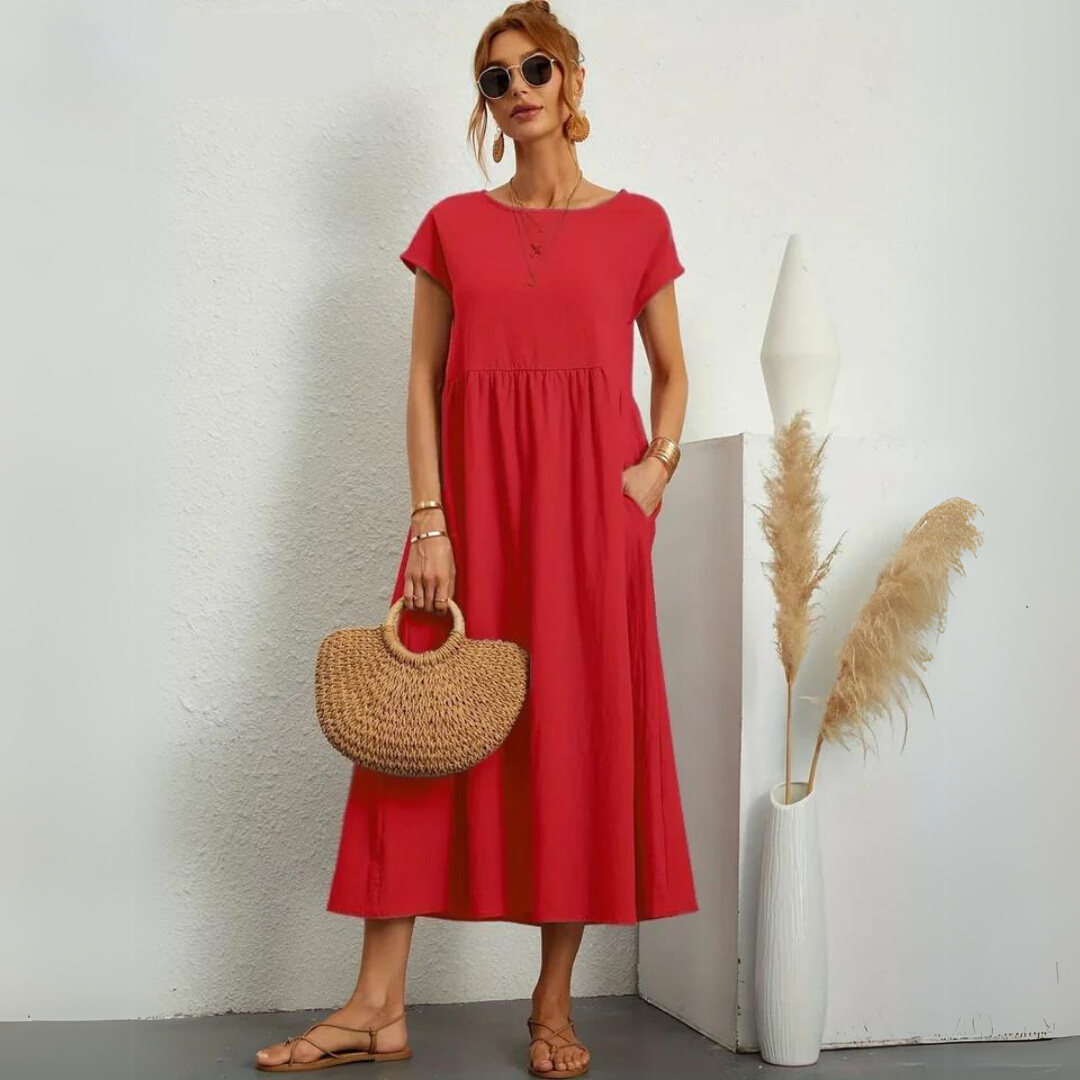 Ann™ – 100% Pure Cotton Casual Midi Dress