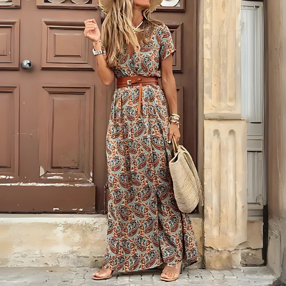 Amanda™ | Long Bohemian Dress with Elastic Waist