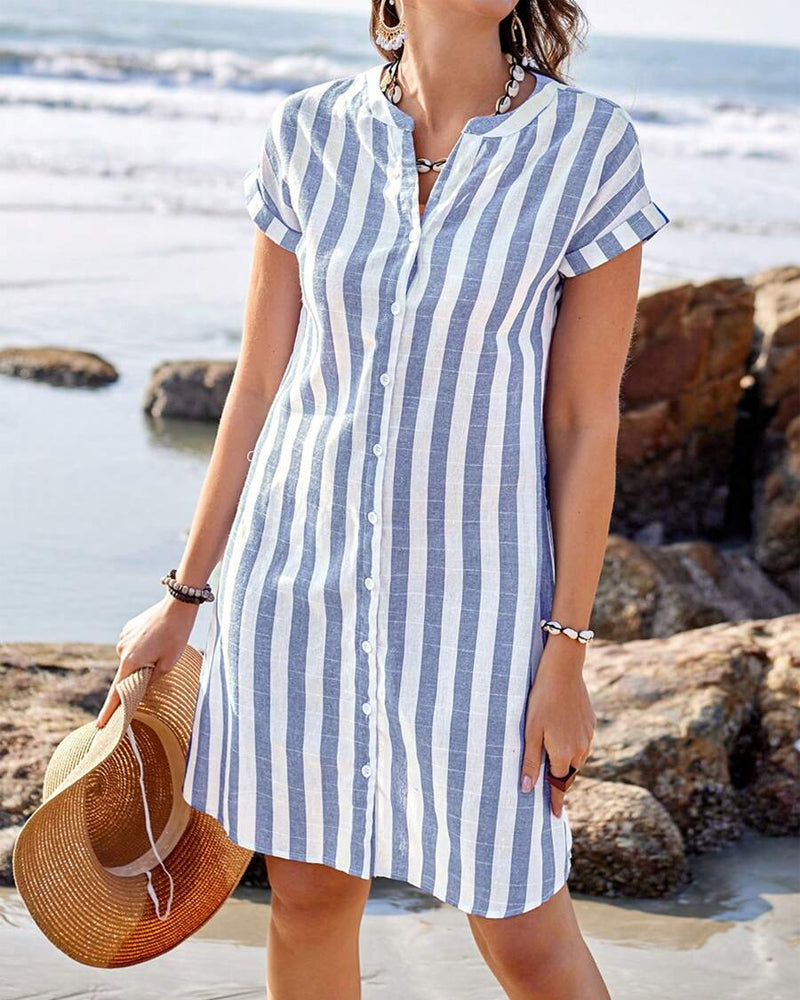Clare™ | Elegant Striped Shirt Dress