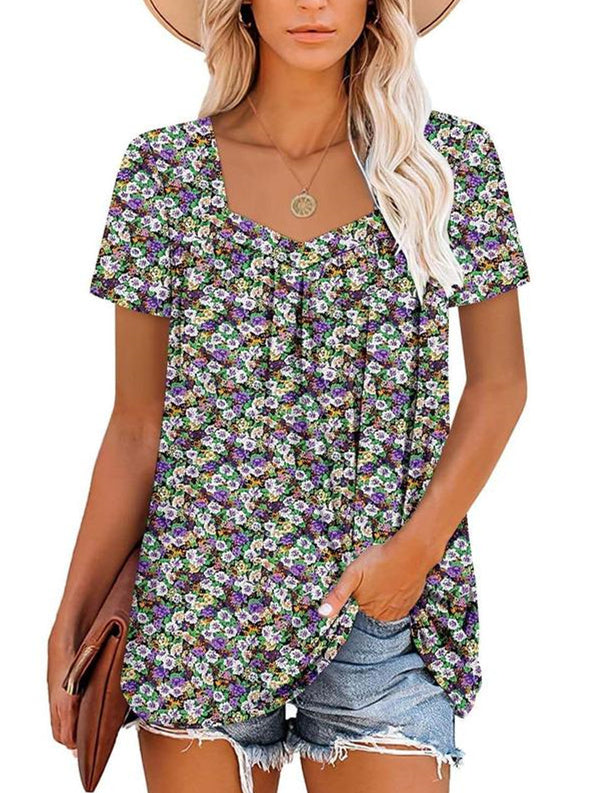 Margaret™ | Short Sleeve Fluid Top with Floral Print