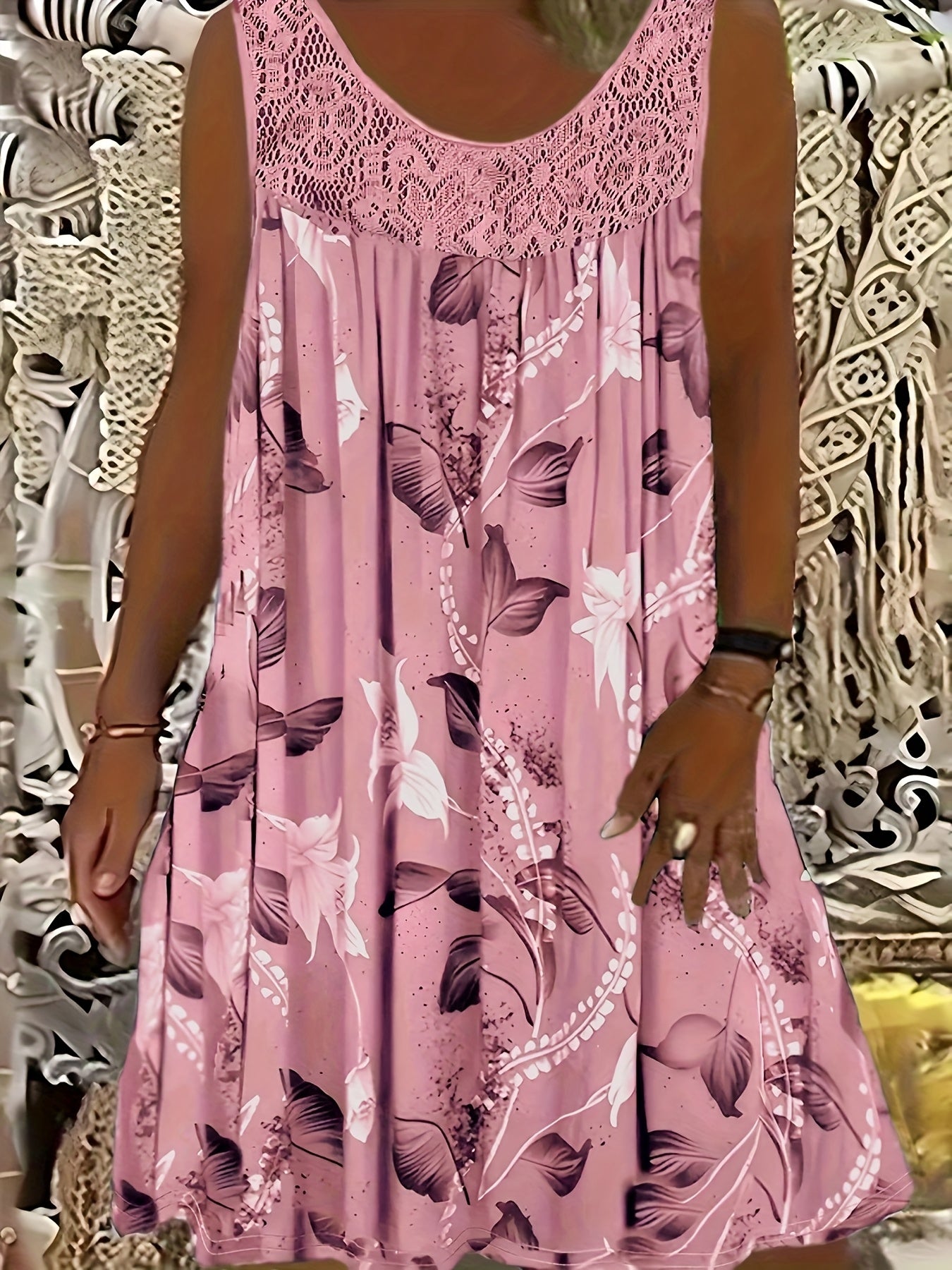 Eleanor™ – Elegant Floral A-Line Dress with Lace Trim