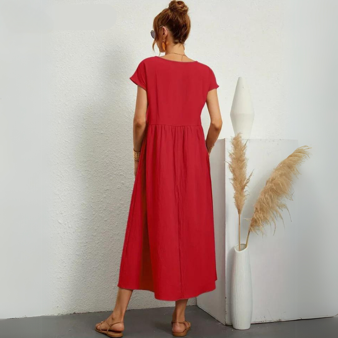 Ann™ – 100% Pure Cotton Casual Midi Dress