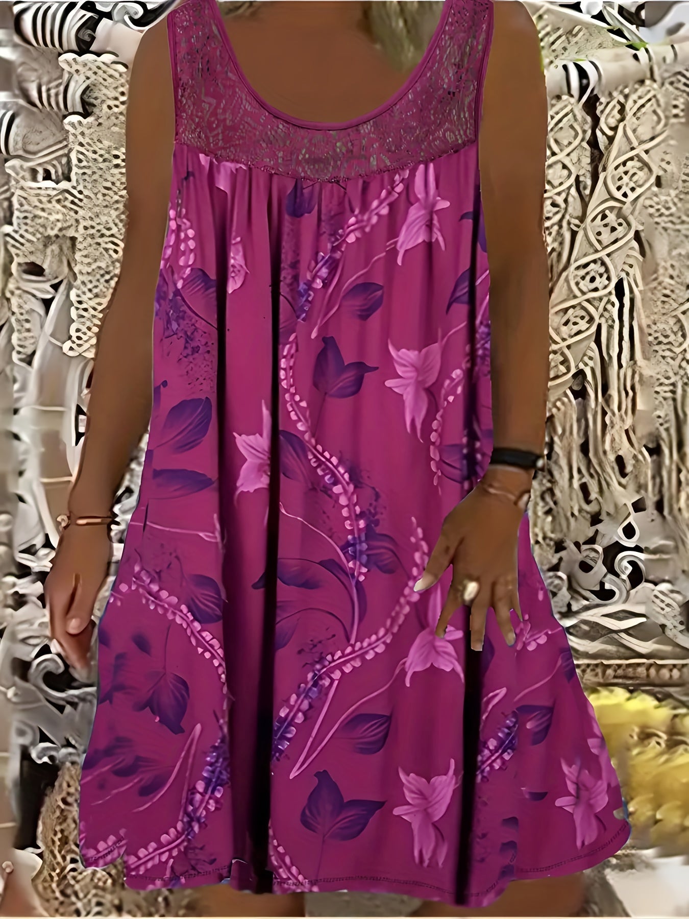 Eleanor™ – Elegant Floral A-Line Dress with Lace Trim