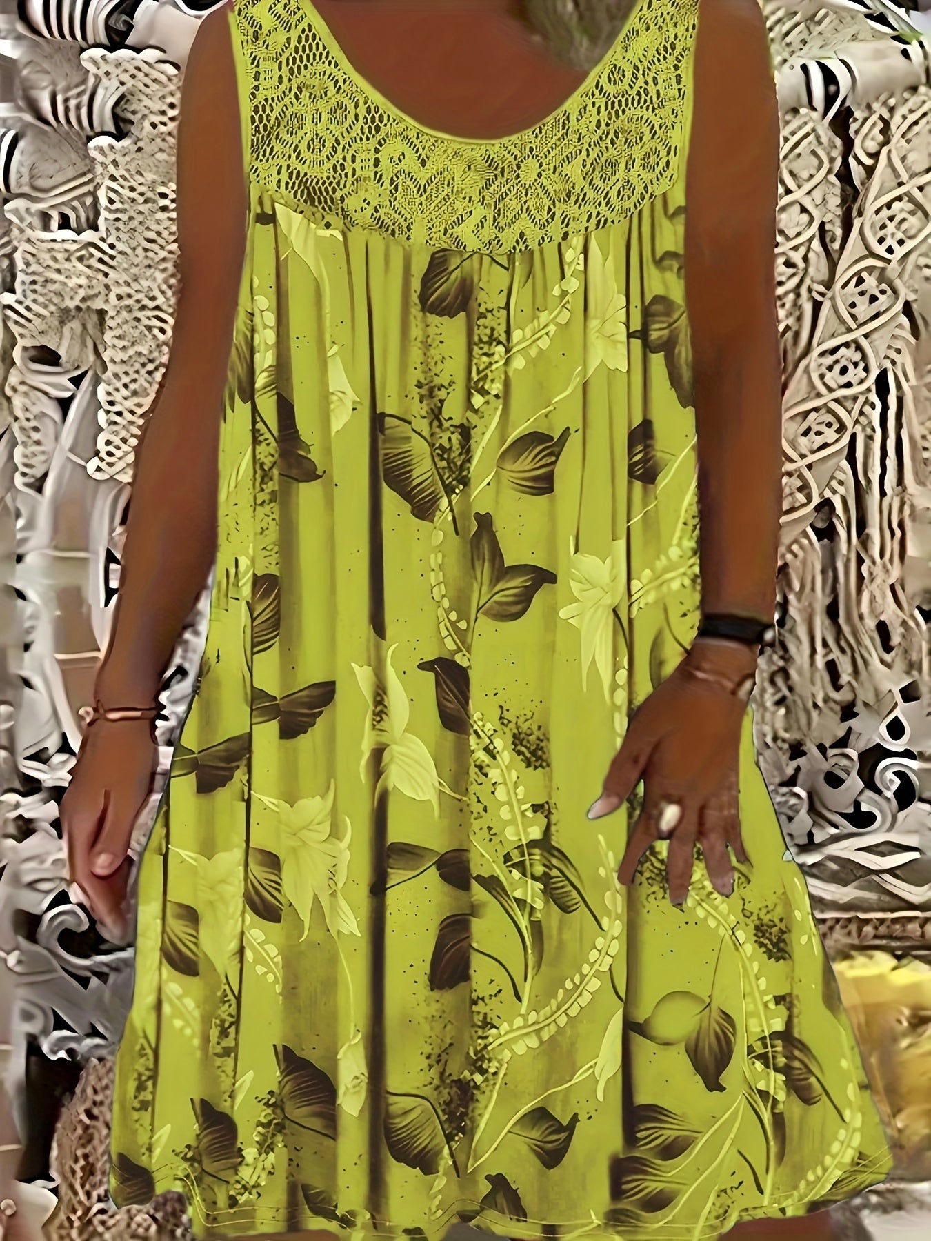 Eleanor™ – Elegant Floral A-Line Dress with Lace Trim