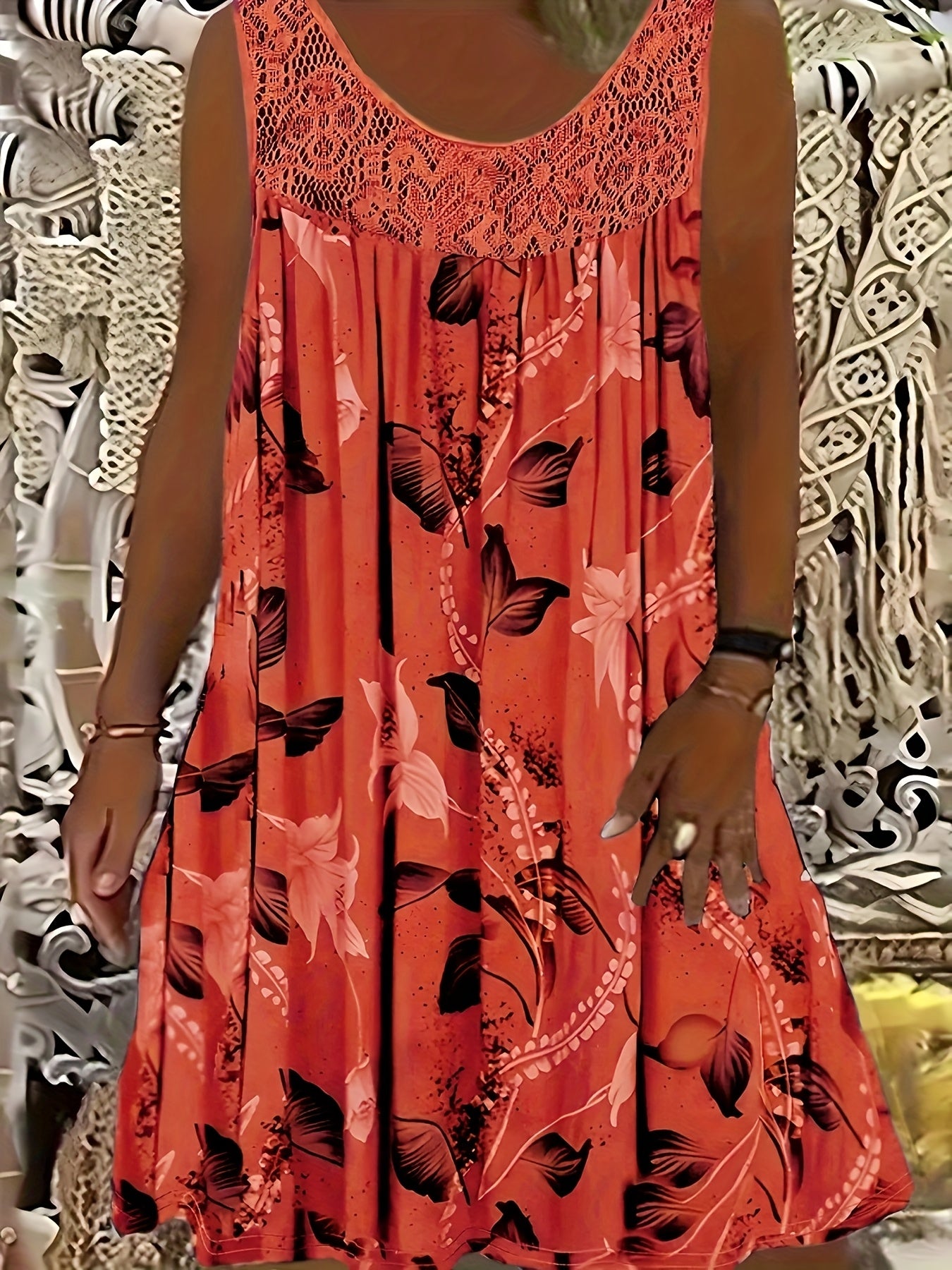 Eleanor™ – Elegant Floral A-Line Dress with Lace Trim