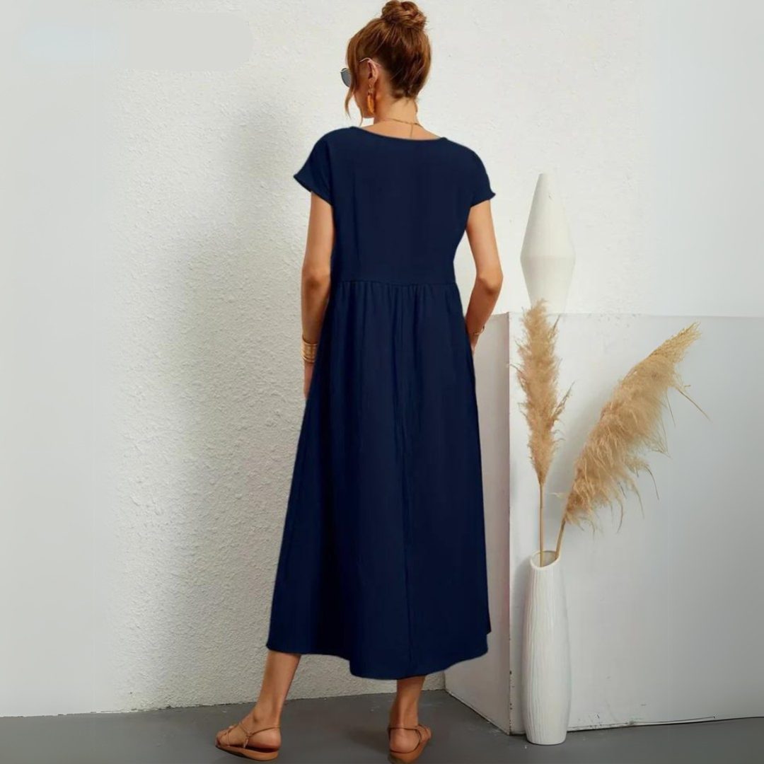 Ann™ – 100% Pure Cotton Casual Midi Dress