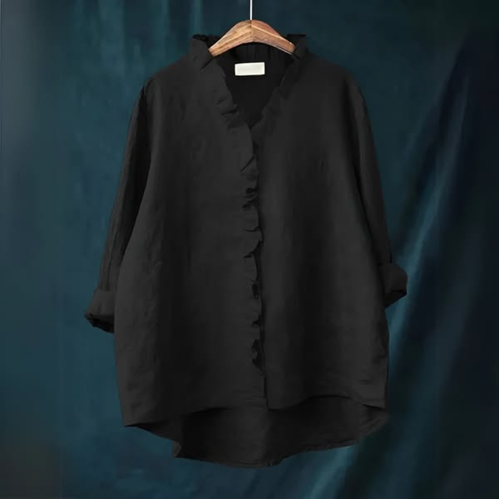 Wendy | Loose-fitting blouse with ruffle collar for women