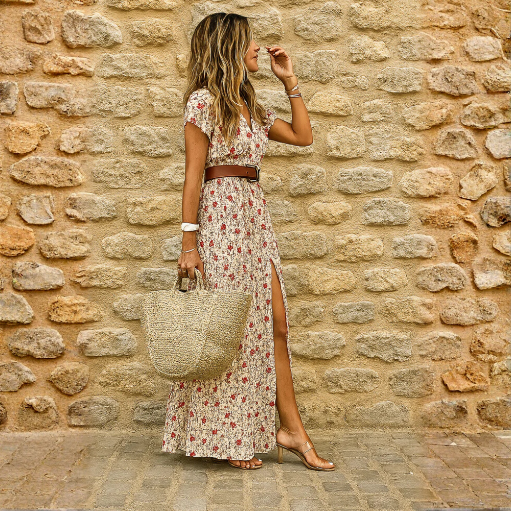 Amanda™ | Long Bohemian Dress with Elastic Waist