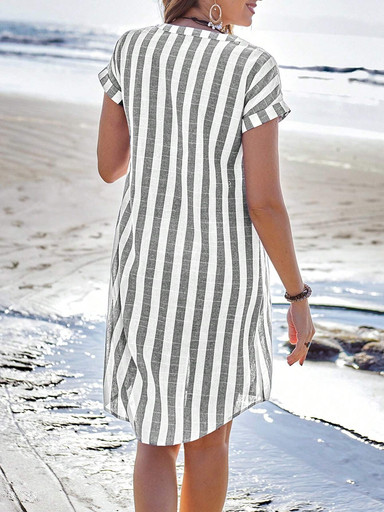 Clare™ | Elegant Striped Shirt Dress