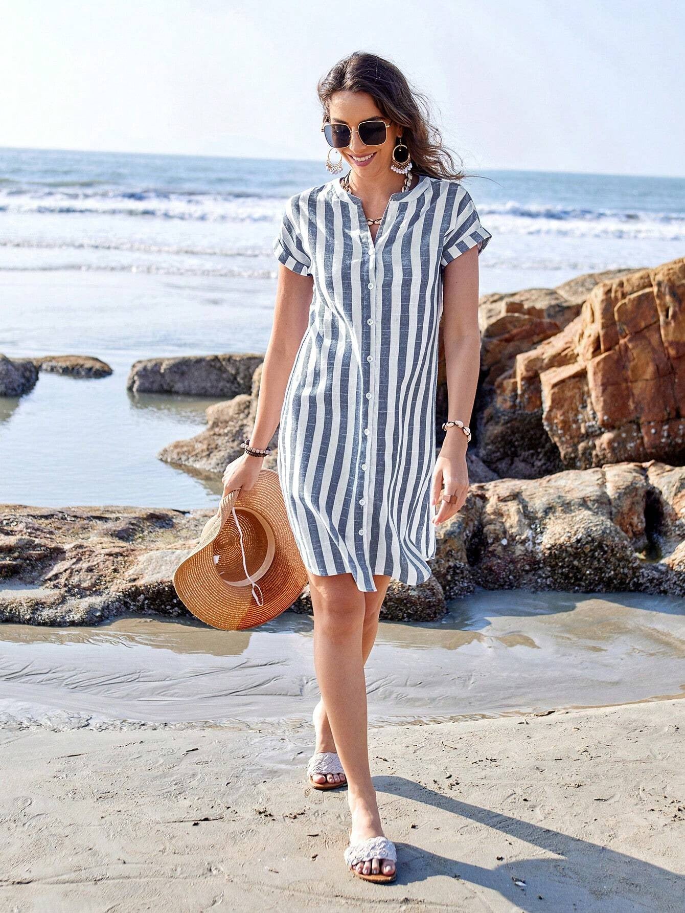 Clare™ | Elegant Striped Shirt Dress