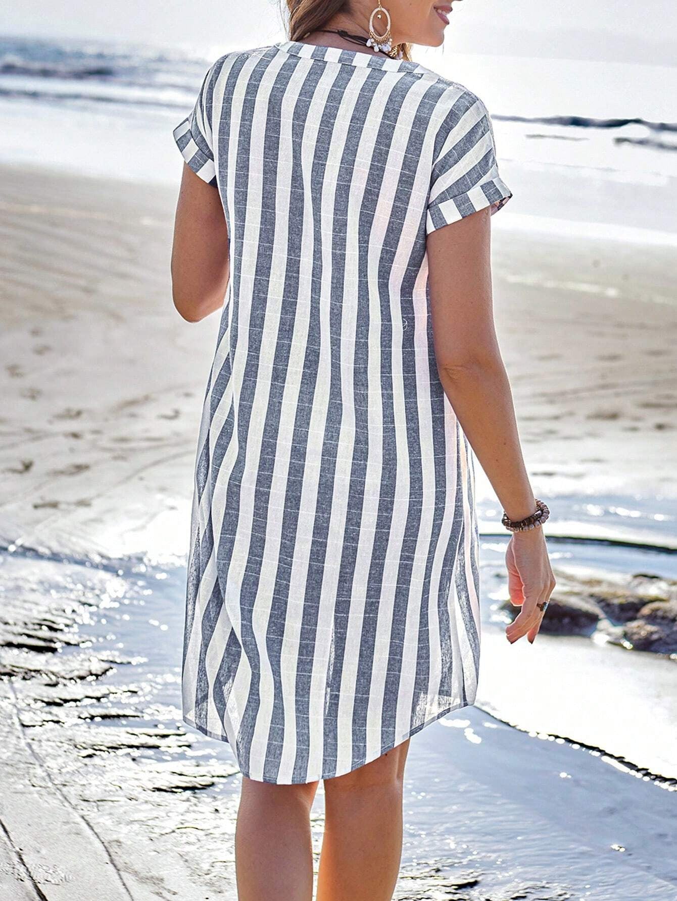 Clare™ | Elegant Striped Shirt Dress
