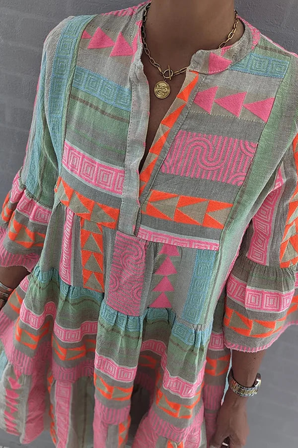 Caroline - Chic V-Neck Cotton Hemp Summer Dress