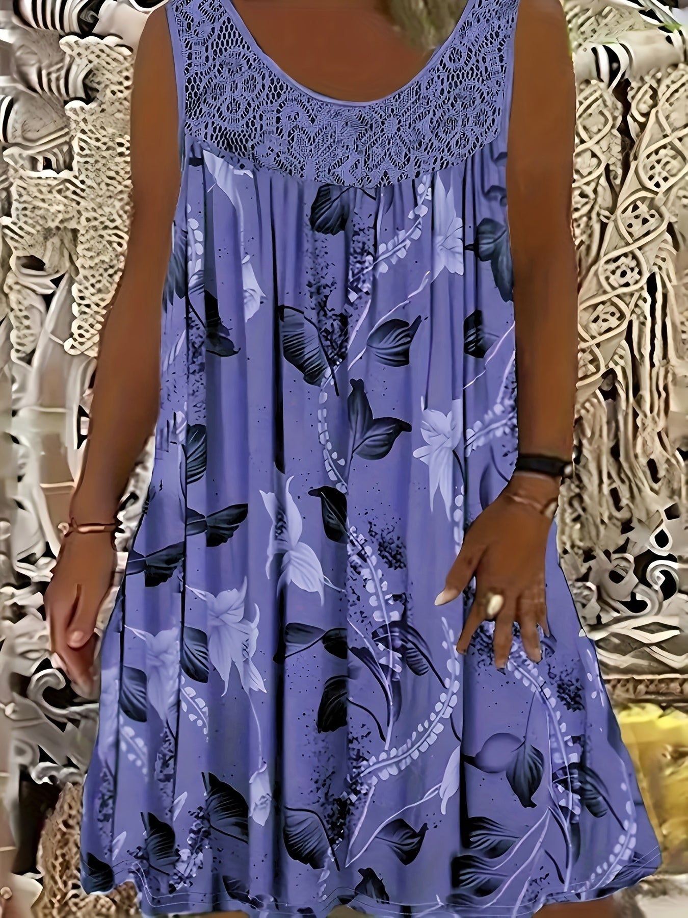 Eleanor™ – Elegant Floral A-Line Dress with Lace Trim