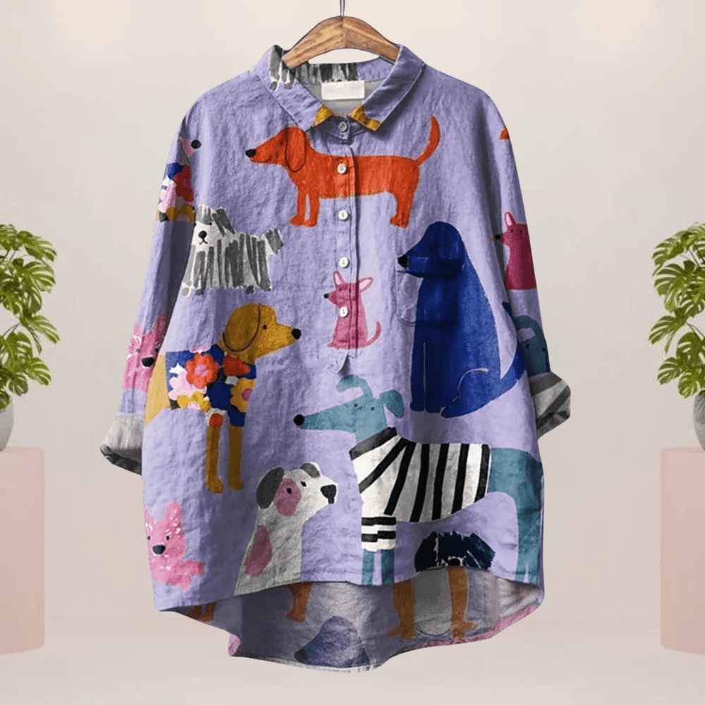 Valentina | Camicetta donna con stampa cuccioli - Amore - Milano.it